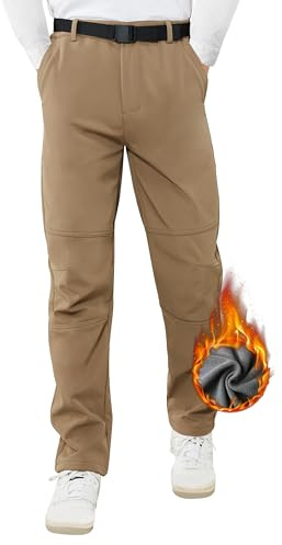 ATLASLAVA Pantalon de ski pour homme - En softshell - Imperméable - Chaud - Pour l'extérieur - Pantalon de randonnée - Pantalon de neige doublé - Pantalon de trekking, kaki, L