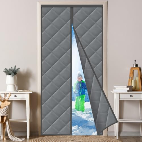 Cortina magnética de protección térmica para puertas 95x210cm, Puerta de cortina térmica, Impermeable, Cortaviento, Sin necesidad de taladrar, Apta para dormitorios, interior y exterior-Gris oscuro