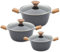 AKH HOUSEWARE Non Stick Casserole Dishes with Lid Cooking Pot 5 Layer Non-Stick Coated Casserole Dishes/Serving Dishes Induction Hob Compatibility Cookware (Grey, Set of 3)