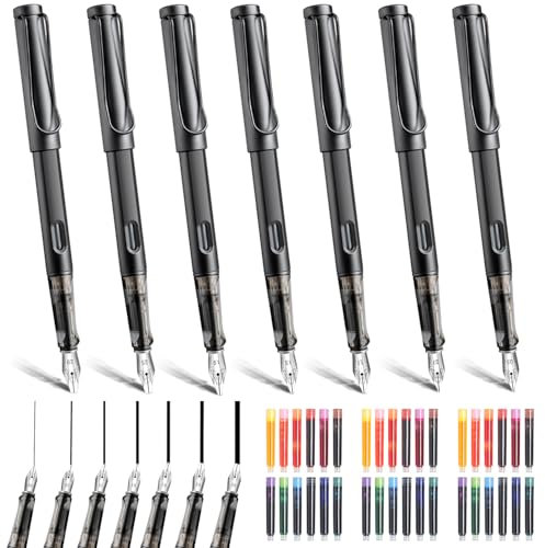 Demarsen Kalligraphie Füller Set 7 Kalligraphie Stifte mit Austauschbar 36 Tintenpatronen in 12 Farben,Kalligraphie Set Anfänger mit 7 Verschiedene Spitzengrößen für Anfänger Schreiben Zeichnen