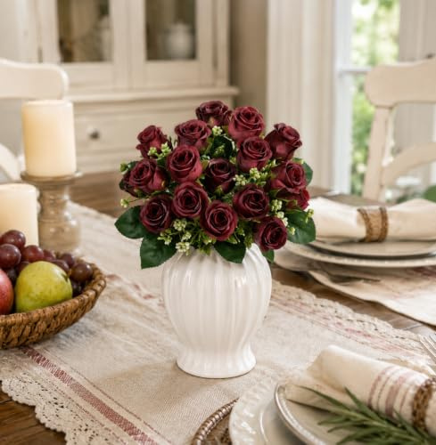 astylishome Faux Flowers that Look Real for Grave Artificial Silk Red Rose Bush Wedding Grave Home Decoration 4202