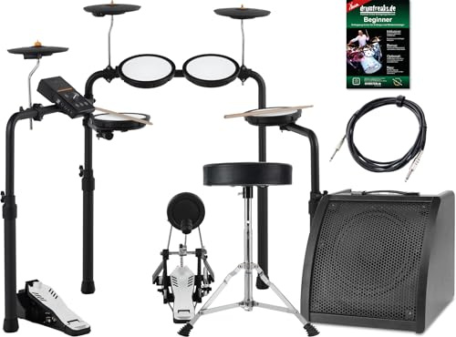 XDrum DD-250P E-Drum Kit Live Set- Elektronisches Schlagzeug mit Mesh Head- und Becken Pads, Kick-Pedal mit Pad, HiHat-Controller - Bluetooth-Empfänger - Inkl. Monitor, Hocker, Sticks, Schule & Kabel