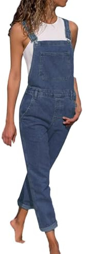 RuFengz blaue latzhose damen, Latzhose Damen Jeans Lässige Jumpsuit Elegant Sommer mit Taschen Wide Leg Große Größen Overalls Jeanshose Blau Arbeitslatzhose Baggy Arbeitsoverall, S, Blau
