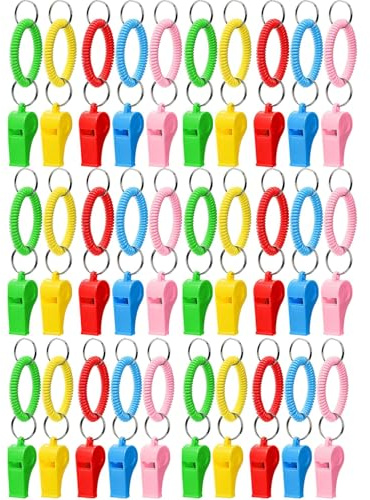 Harxin 30 Piezas Silbatos de Plástico con Correa be Bobina Estirable Cordón be Colores Silbato, Silbatos Deportivos, Adecuados para Entrenadores, Arbitros, Profesores (5 Colores)
