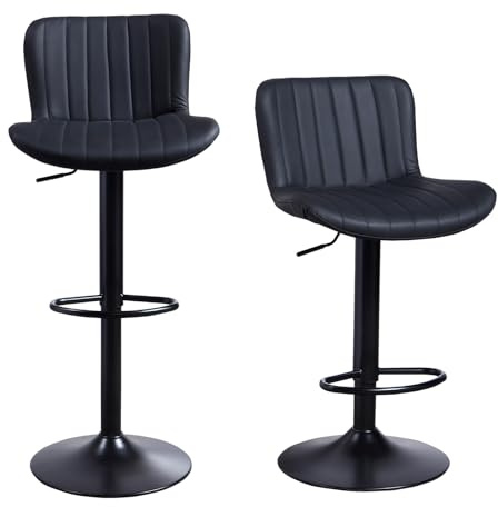 Panana Bar Stools Set of 2 for Café Lounge Island With Ergonomic Back Faux Leather 360 Swivel Kitchen Dining Barstools (Black)