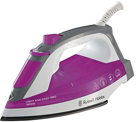 Russell Hobbs Plancha de Ropa Light & Easy Pro - 2600W, Suela de Cerámica, Golpe de Vapor 95 g, Vapor Continuo 30 g, Rosa y Blanco - 23591-56