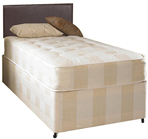 Single 3FT Deep Quilt Divan Bed Set Including Base, Deep Quilt Mattress And Faux Leather Headboard