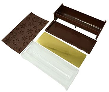 Zenker 684286 Moule à bûche à Relief Flocons de Neige, Moule à bûche de Noël, Kit de réalisation de bûche de Noël, Plastique, Silicone, 30x8x6,5cm, Marron