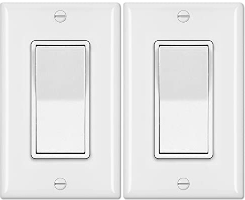 BESTTEN 2 Pack 4-Way Decorator Wall Light Switch with Wallplate, 15A 120/277V, On/Off Paddle Rocker Interrupter, Self-Grounding, UL Listed, White