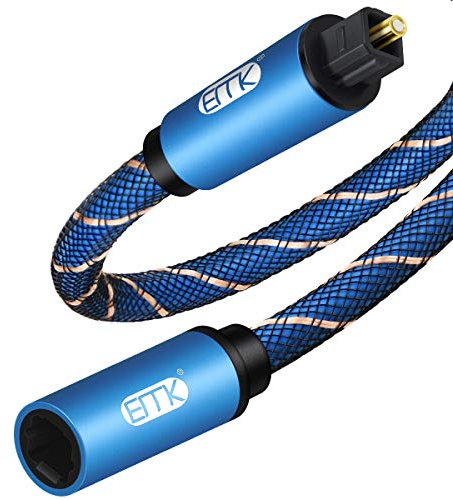 EMK Optisches Audiokabel Digitales Optisches Audio Verlängerungskabel Nylon Geflochten Stecker zu Buchse SPDIF Toslink Kabel für TV, Verstärker, Lautsprecher, Soundbar (1 m)