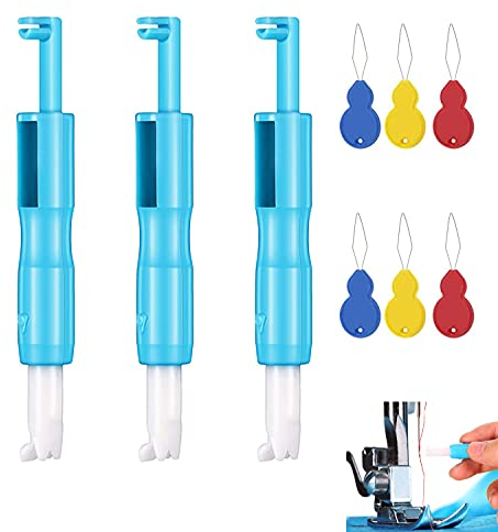3 Stück Nähmaschinen-Nadeleinfädler, Automatischer Einfädler, Fester Nadeleinfädelhilfeinsatz (Blau)