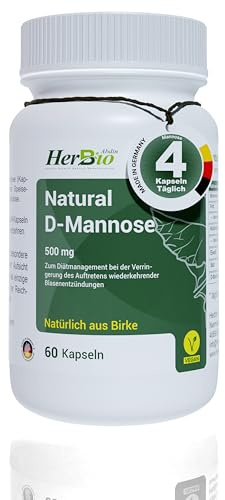 Vegane D-Mannose Kapseln aus Birkenextrakt - hochdosiert 2000 mg je Tagesdosis - 100% natürliche Formel - frei von Zusatzstoffen - D mannose laborgeprüft & in Deutschland hergestellt.