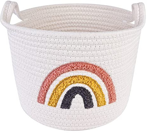 Vegena Piccolo cesto portaoggetti in corda di cotone – cestino per giocattoli intrecciato, per bambini, decorazione arcobaleno, per asciugamani, coperte, regali, 9.8x7.9 pollici (lunghezzaxaltezza)