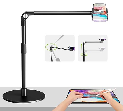 elitehood Soporte Movil Grabar Video con Base Resistente, Soporte Movil Tripode Ajustable en Altura para Filmar, Soporte para iPhone con Brazo Largo de 38cm para Videografía, Trípode Aéreo para iPhone