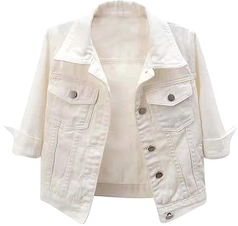 TiaoBug Giubbino Bolero Corto da Donna in Denim Manica 3/4 Giacca in Jeans Giacchetto con Tasche a Maniche 3/4 Trucker Giacca Estate Giacche Bolero Coprispalle Streetwear Bianco XL