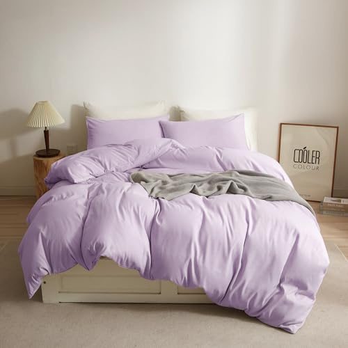 Ruccit Lilac Duvet Cover Set King Size Plain Brushed Microfiber King Bed Duvet Cover Purple Soft 3pcs Women Bedding Set with Zipper Closure Corner Ties-Durable,Fade resistant