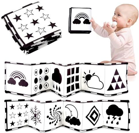 JurciCat libro neonato sensoriale libri sensoriali bambini libro bianco e nero neonati libri di stoffa per bambino da 0 3 6 mesi in su Giochi