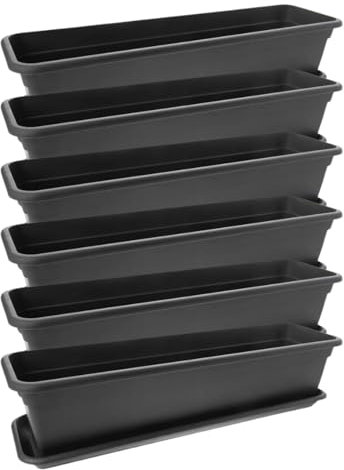 SUSTANIA 2friends Balkon Blumenkasten Set 60cm, 6er-Pack, mit Untersetzer, Kunststoff, EU-Fertigung, Anthrazit