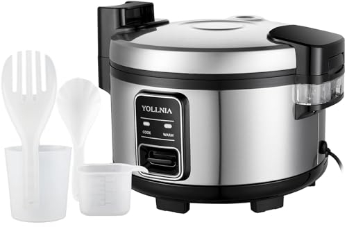 Yollnia Grande Cuiseur à riz, 11 L, riz pouvant accueillir jusqu'à 20-25 personnes sans le brûler, avec fonction maintien au chaud servir pendant plus de 12 heures, 1300 W, argenté, acier inoxydable