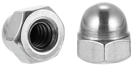 sourcing map #10-24 Acorn Cap Nuts, 10Pcs Carbon Steel Dome Cap Head Acorn Nut Hardware Nuts for Bolt Cover Nickel Plating, Silvery