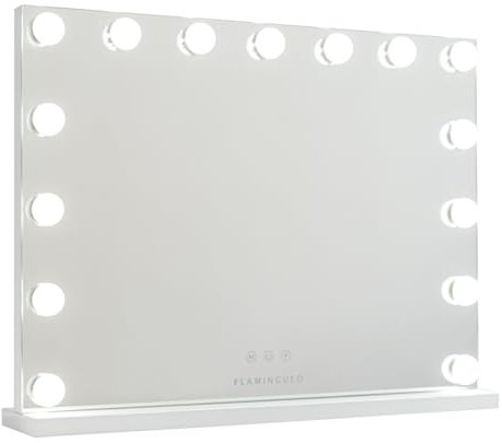 Flamingueo Espejo Maquillaje con Luz - 15 LED - 3 Modos de Luz - Intensidad Ajustable - Control Táctil - Vanity Mirror - Blanco - 58x12x43cm