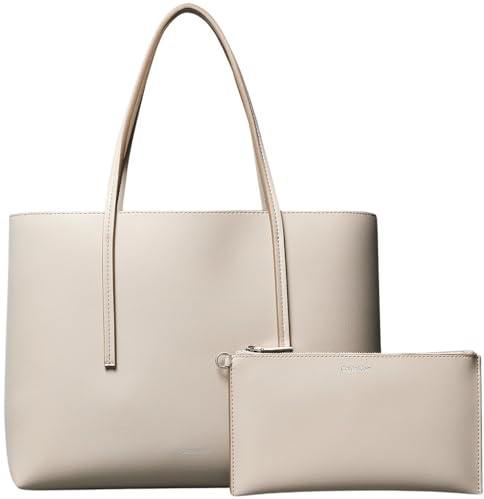 Calvin Klein Donna Borsa Tote Bag Small con Custodia Estraibile, Avorio (Chateau/Desert Taupe), Taglia Unica