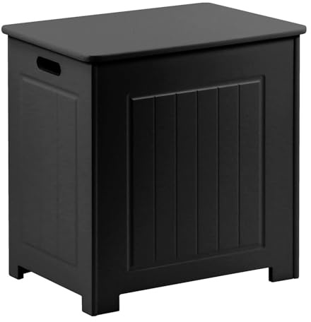 LIVHOME Wooden Laundry Hamper with Lid, Free Standing Large Basket and Organizer for Clothes, Storage Box for Bathroom (Black)