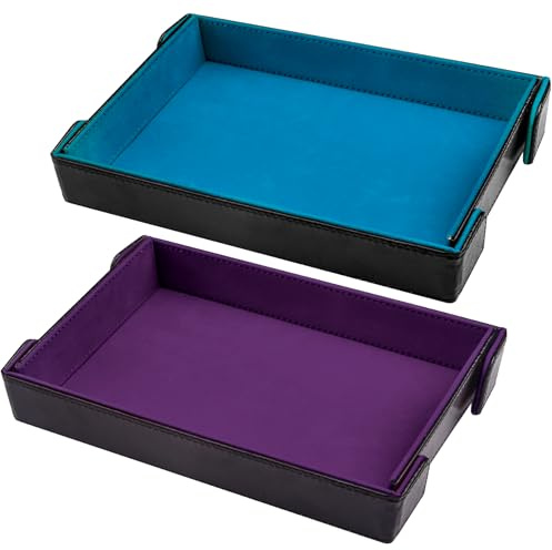 SIQUK 2 Pezzi Magnetico Tavola per Dadi Rettangolo Vassoio per Dadi Pieghevole PU e Velluto Dice Tray per DND RPG (Viola, Blu Cielo)