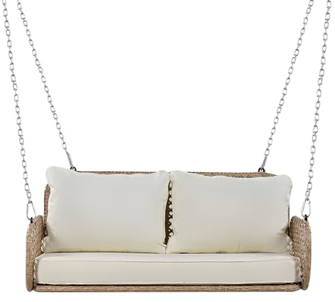Hollywoodgunga, trädgårdsgunga, 2-sits, 2 x ryggkudde, 1 x sittkudde, trädgårdsbänk för balkong och trädgård, PE-polyrattan (beige)