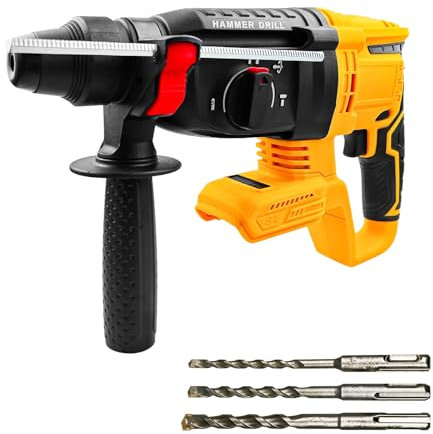 TALOEYH - Taladro de martillo giratorio compatible con batería Dewalt de 18 V/20 V, taladro eléctrico inalámbrico de 650 W con mango lateral giratorio de 360°, 3 taladros giratorios (6/8/10 mm)