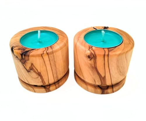 portavelas Doble Madera de Olivo Natural
