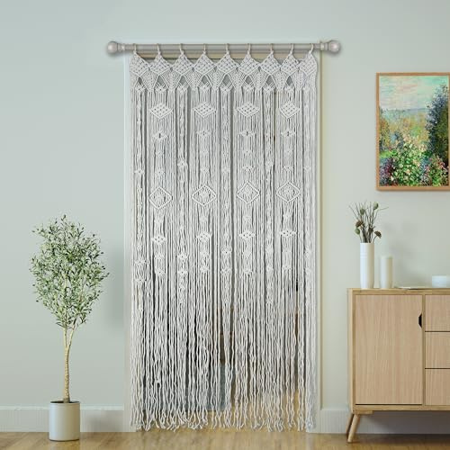 CooCeeMake Macrame Curtain Boho Doorway Curtains,Handmade String Backdrop Panel Hippie Door Hanging Wedding Decor Arch Curtain Room Divider Bohemian Wall Cover (Nature, 35×79in/90×200cm, Diamond)