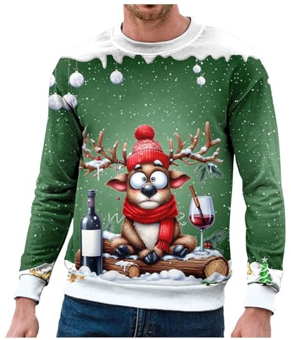 NaLatia Pull de Noel Homme-Pull de Noël 3D Rigolo - Cadeau Homme Femme Père Noël Renne Drôle Ugly Christmas Jumper Cerf Sweat Shirt