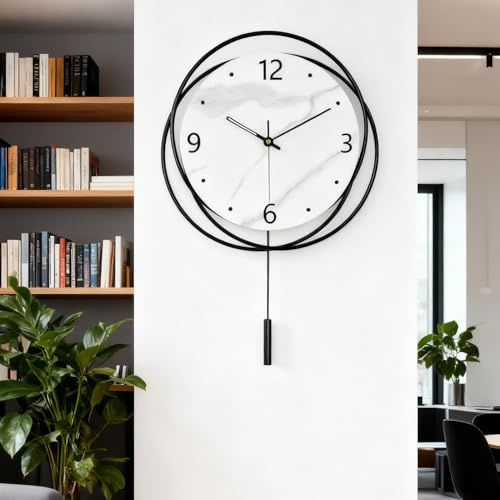 TOHOOYO Reloj de pared decorativo, silencioso, sin tictac, reloj de cuarzo de alta calidad alimentado por batería con péndulo cilíndrico, reloj de pared grande para sala de estar, cocina, oficina
