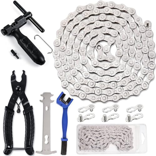PUYUKO Fahrradkette 6/7/8-fach 116 Glieder, Kettenwerkzeug für MTB & BMX