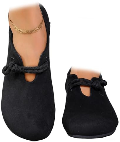 Zapatos planos ortopédicos de gamuza Mary Jane para mujer, elegantes, de gamuza, puntera redonda, zapatos de vestir antideslizantes y cómodos, Black, 37 EU