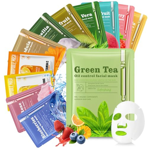 12 Pezzi Maschere Viso In Tessuto, Maschere Viso Skincare Quotidiano, Tessuto Super Idratante Lenitiva,Idratazione Profonda, Adatto A Tutti I Tipi Di Pelle