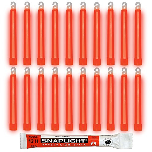 Cyalume SnapLight blinkande ljus i rött (20-pack) – 15 cm glöd-pinnar med krokar i slutet – ultralätta ljuspinnar med en livslängd på 12 timmar