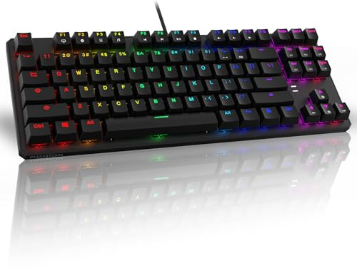 TECWARE Phantom 87 Key RGB Mechanical Gaming Keyboard | Outemu Brown Switch | 16.8M Color LED Lighting | 18 Pre-Set | Low Latency | N-Key Rollover | Software Customizable Keys | Wired USB Connection