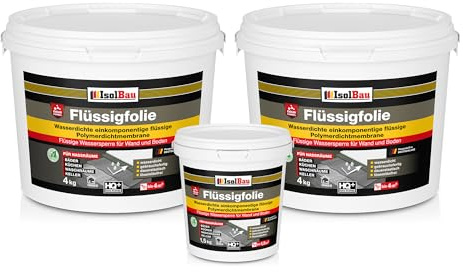 Isolbau Flüssigfolie 9,5 kg - Abdichtung für Dusche, Bad, Küche - MPA-Zertifikat Duschabdichtung für Wand und Boden - Abdichtungsmasse Wasserdicht und Lösemittelfrei