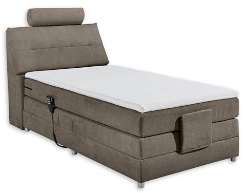 Stella Trading Palermo 2 Boxspringbett 120x200 elektrisch verstellbar, Stone - Bequemes Einzelbett mit dekorativer Steppung & Komfortschaum Topper - 120 x 127 x 234 cm (B/H/T)