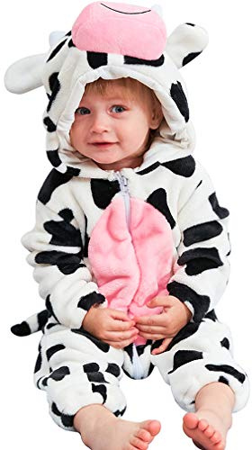 MICHLEY Unisex Baby Boy Girl Hooded Romper Winter Animal Cosplay Jumpsuit Outfits, Cow, 13-18months, Size 90