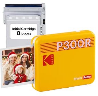 KODAK Mini 3 Retro 4PASS Portable Photo Printer (3x3) + 8 Sheets, Yellow