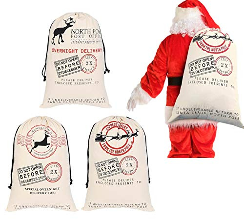 KAHEIGN 3 Pz Borsa Per Regali Di Natale Borsa in Tela Di Babbo Natale Con Coulisse - Natale Borse Per Consegna Espressa Alce Dimensioni Extra Large 70 x 50cm