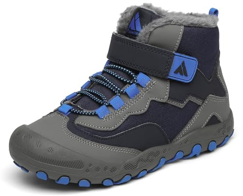 Mishansha Kinder Winterschuhe Warm Gefüttert Jungen Winterstiefel Mädchen Schneeschuhe Leicht Winterboots Rutschfest Outdoor Wanderschuhe, Blau 35 EU