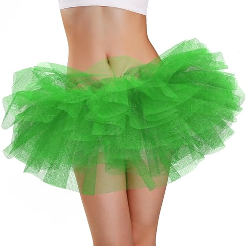 Phantomon Jupe Tutu Classique élastique 5 Couches en Tulle pour Femme et Adolescente, Style Vintage années 1950, Taille Adulte, Vert, Taille Unique