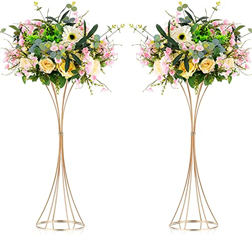 Nuptio 2 Pezzi Vaso Tromba Fiori Metallo Vaso D'oro Alto 66cm, Centrotavola Nozze per Tavoli, Disposizione Artificiale Supporto per Fiori per Festa Compleanno Evento Compleanno Corridoio