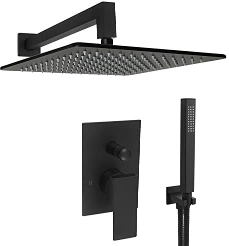 Welfenstein Unterputz Set für Duschen eckig Regenbrause Unterputzarmatur 75-D41-PA schwarz matt