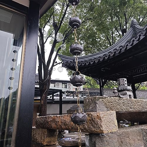 NUNETH Regenkette Regenketten-Dachrinne-Fallrohr-Fängerkette, Regen Im Freien Kettet Glockenaluminium An, Rostfreier Lotus-Regenfänger 4 Tassen/m, Garten-Art-Deco-Geschenke (Size : 2.6m/8.5ft)