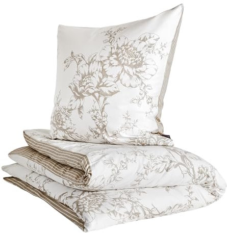 Zeitgeist Cholet Bettwäsche 155x220 cm - 100% Baumwolle, Reißverschluss, 2tlg Bettwäsche Set Blumen beige weiß